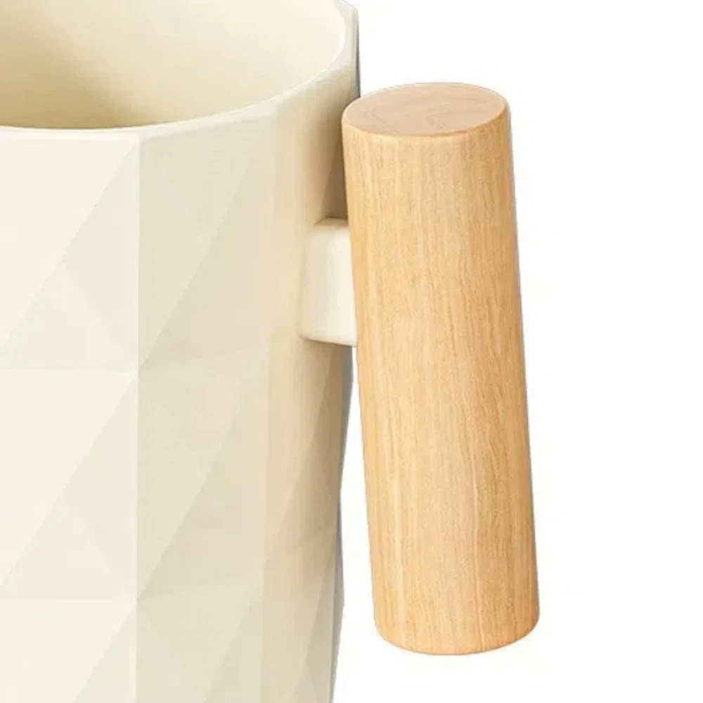 

Wooden Handle Bathroom Mouthwash Cup Reusable Plastic Toothbrush Holder Gift Nordic Style Toothpaste Storage Cup for Couples