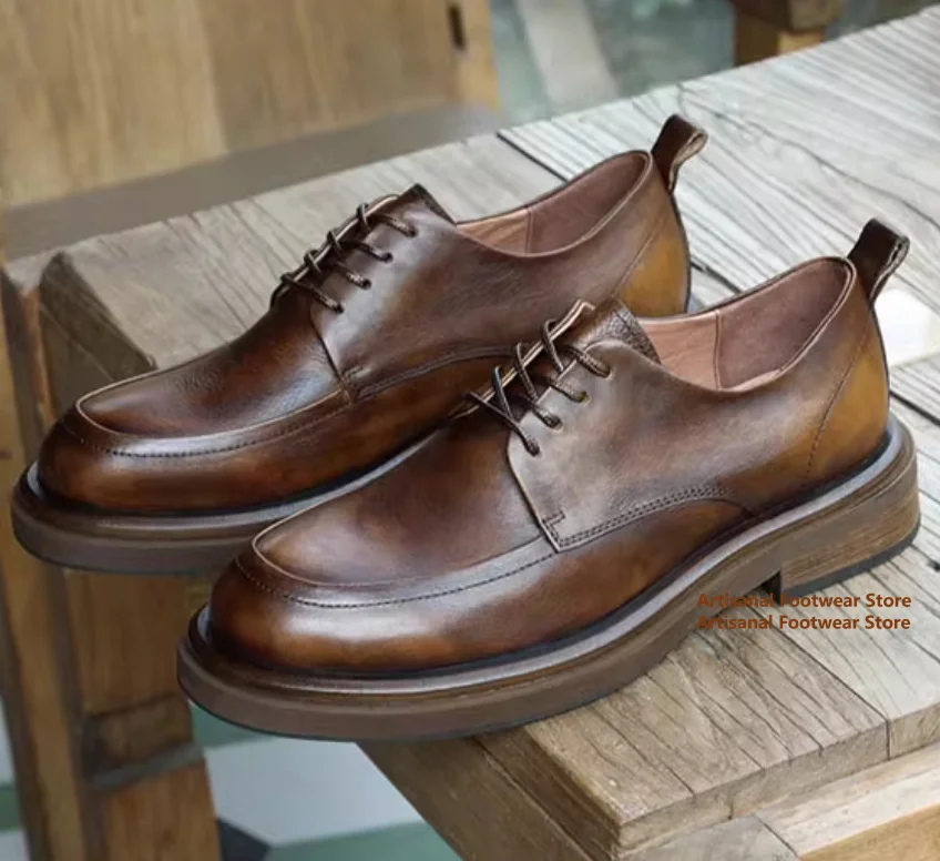 

Мужская обувь, увеличивающая рост на толстой подошве, дышащая деловая повседневная кожаная обувь из натуральной кожи в стиле ретро, свадебные туфли с круглым носком