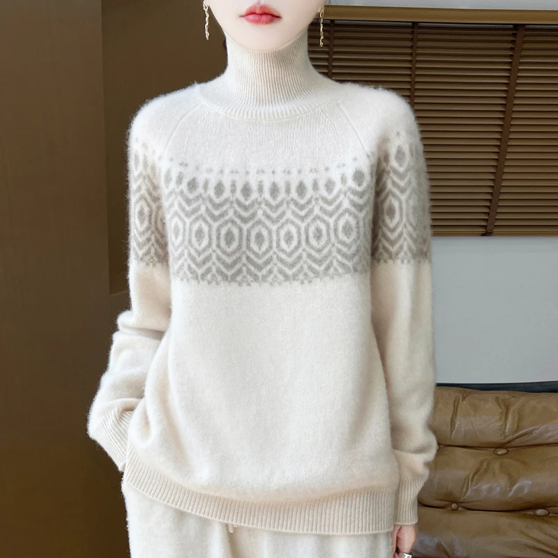 TLOML Nuove Donne Dolcevita Jacquard Pullover Maglione Autunno Inverno Spessore 100% Lana Merino Maglieria Morbido Caldo Bottoms Femminile Magliette e camicette
