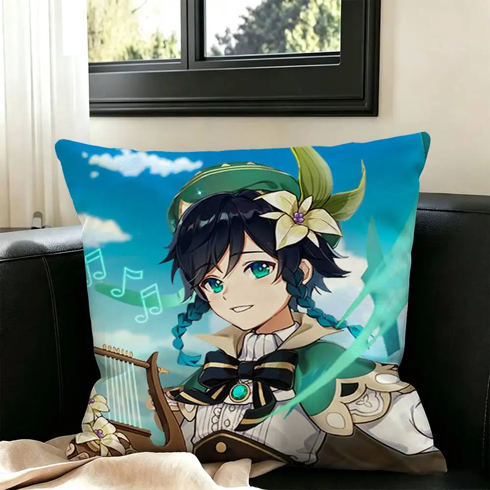 v-Venti G-Genshin Game Impact  Pillow Case Square Double-Sided Sofa Cushion Cover Bedroom Bedside Pillow