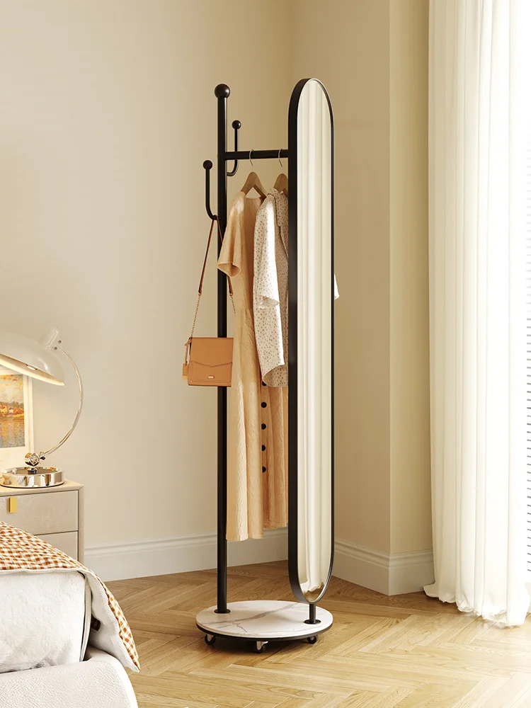 

Clothing mirror with movable wheel, floor-to-ceiling multi-functional fitting mirror, coat rack