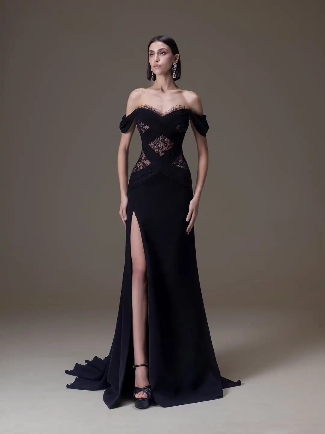 

Dusty Pink Satin Corset Maxi Dress with High Slit & Choker Neckline | Formal Evening Prom Gown
