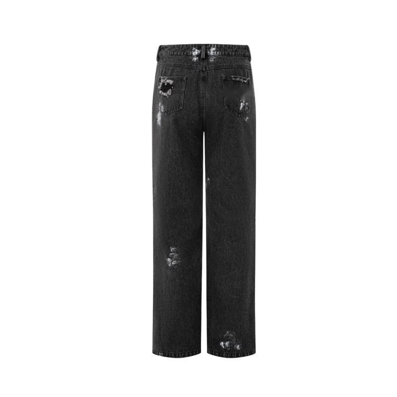 HKSH Spring Autumn New Men Tide Dark Punk Splatter-Dyed Washed Vintage Patchwork Straight Jeans Chic Ins Y2K Denim Pants HK26397