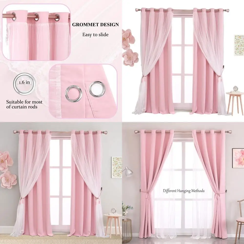 

Плотные шторы Baby Pink 90 с белой вуалью, двухслойные для спален, гостиных, детских комнат