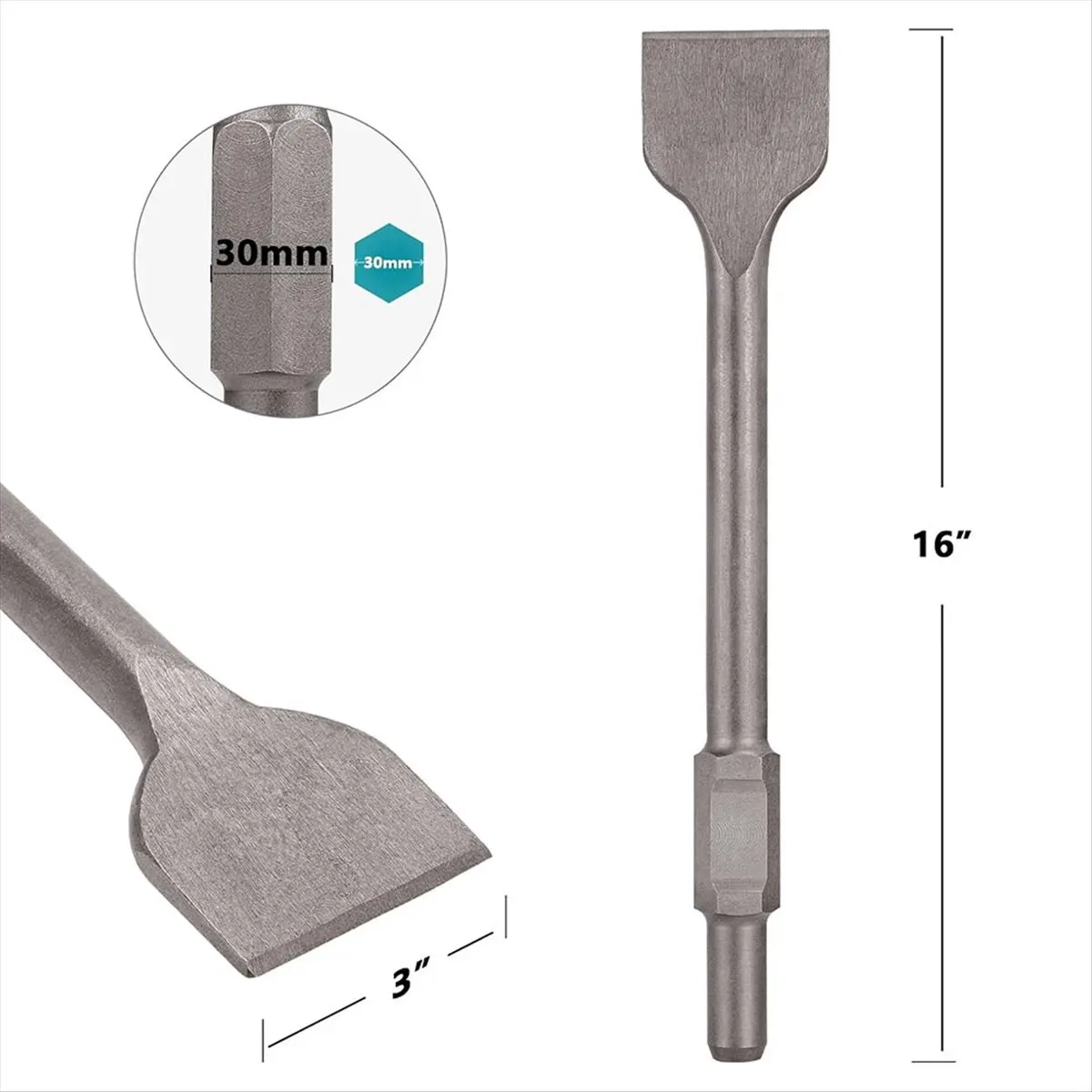 T32C New 1-3/16 Inch Hex Scaling Chisel, 3 X 16 in. Steel Scraping Chisel Tile Removal Bit for Electric Demolition Jack Hammer