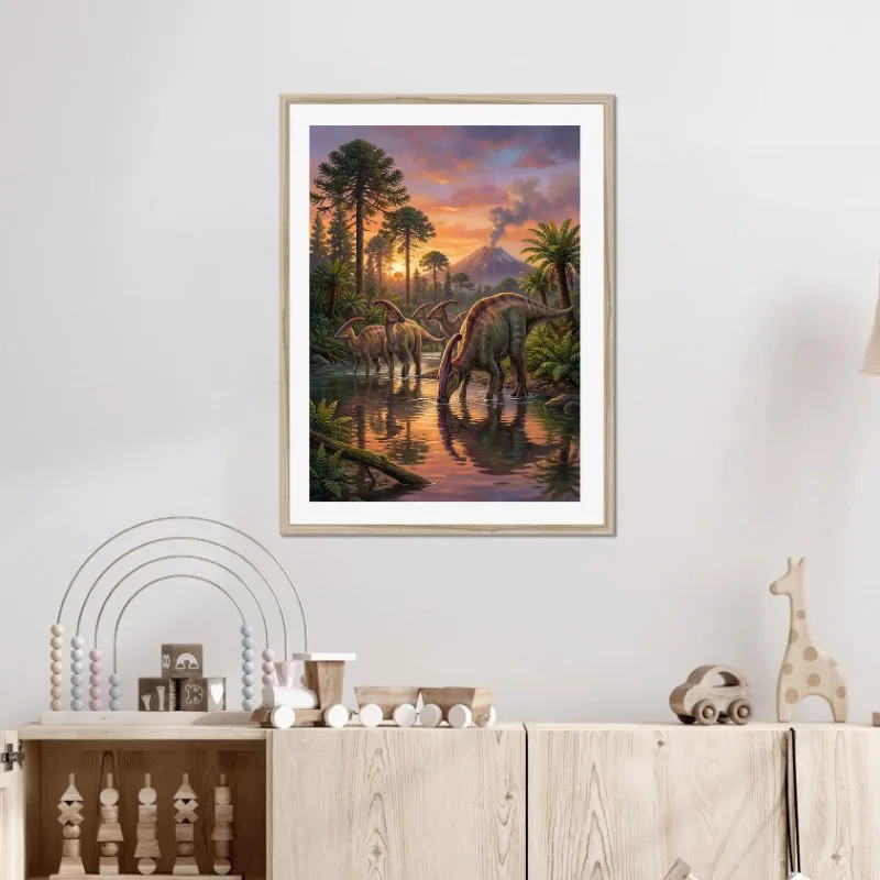 Prehistoric Dinosaur Collection Canvas Print T-Rex Spinosaurus in Swamp Carnotaurus in Jungle Vintage Wall Art for Home Decor