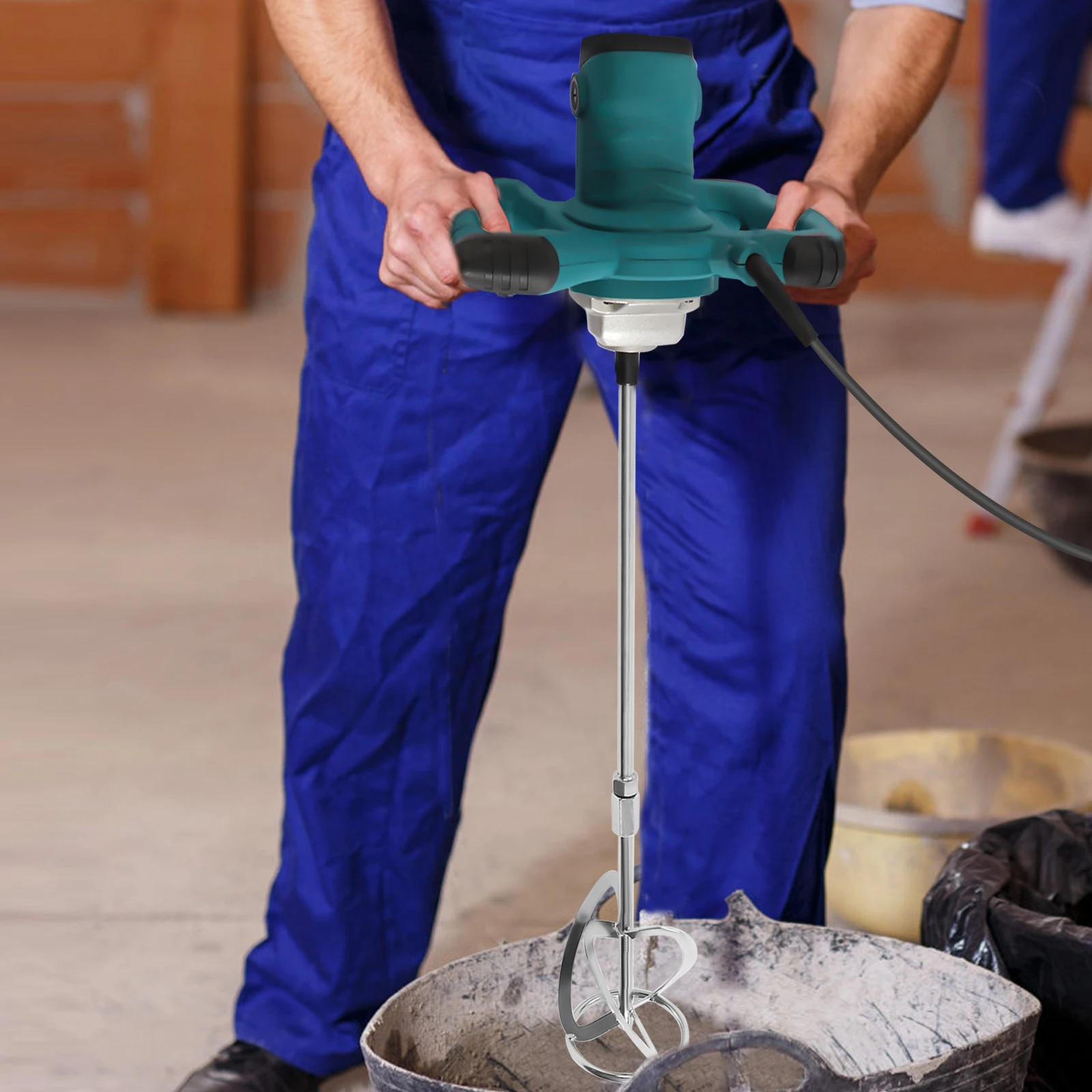 Handheld Concrete Mixer S-shape Mixing Head 2100W Pure Copper Motor with Self-locking Switch