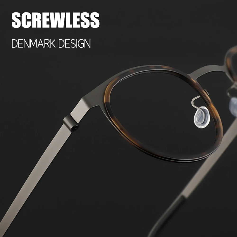 Denmark Screwless Glasses Frame Round Men Women Titanium Eyewear Vintage Classic Ultralight Eyeglasses 9704 Gafas Korean Style