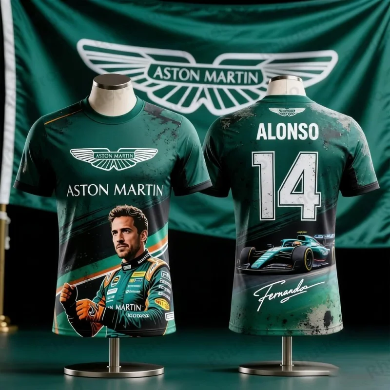 

Футболка Aston Martin 2026 с номером Фернандо Алонсо. Футболка 14 T Spanish Racers Team Racing Suit, быстросохнущая, винтажная