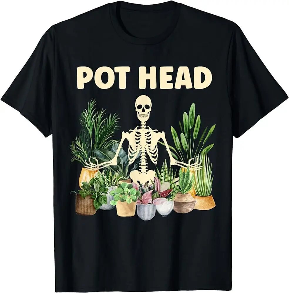 Pot Head Skeleton Succulent Plant Lover Gardening Gardener T-Shirt Anime Graphic T-shirts Y2K Tops Unisex Summer