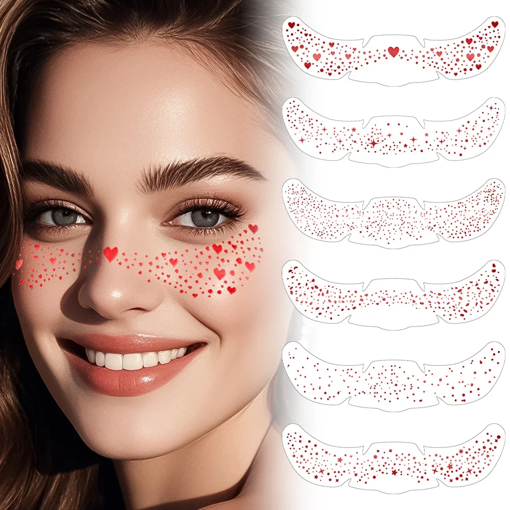 1 Sheet Glitter Freckles Holographic Stickers Heart Freckle Tattoos Glitter Stickers Waterproof Temp Tattoos