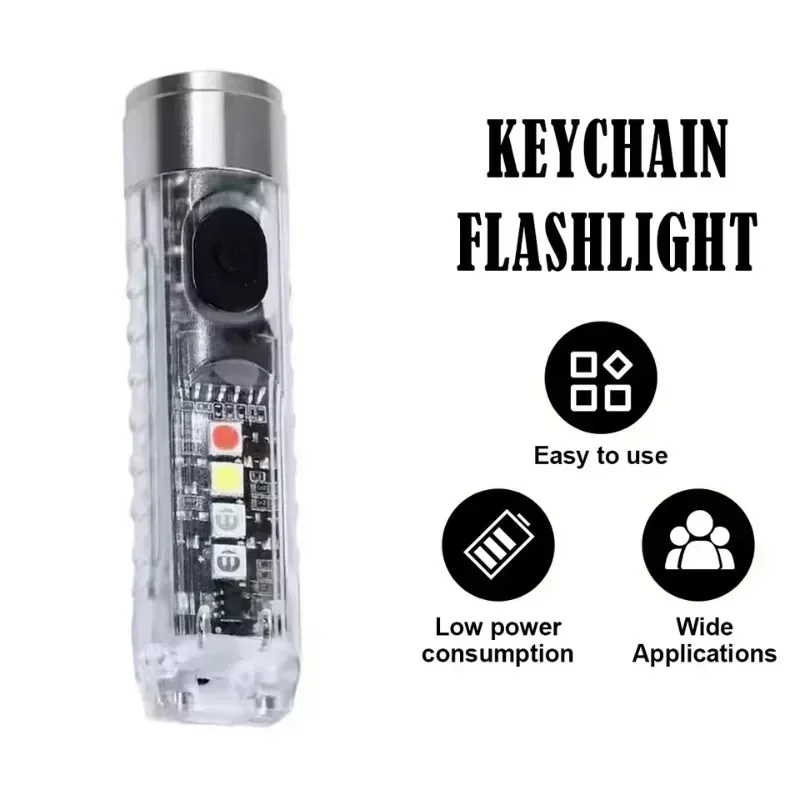 1PCS Rechargeable Mini Keychain Flashlight with 10 Modes and Magnetic Base - Ideal for Camping and Outdoor Fishing Activities