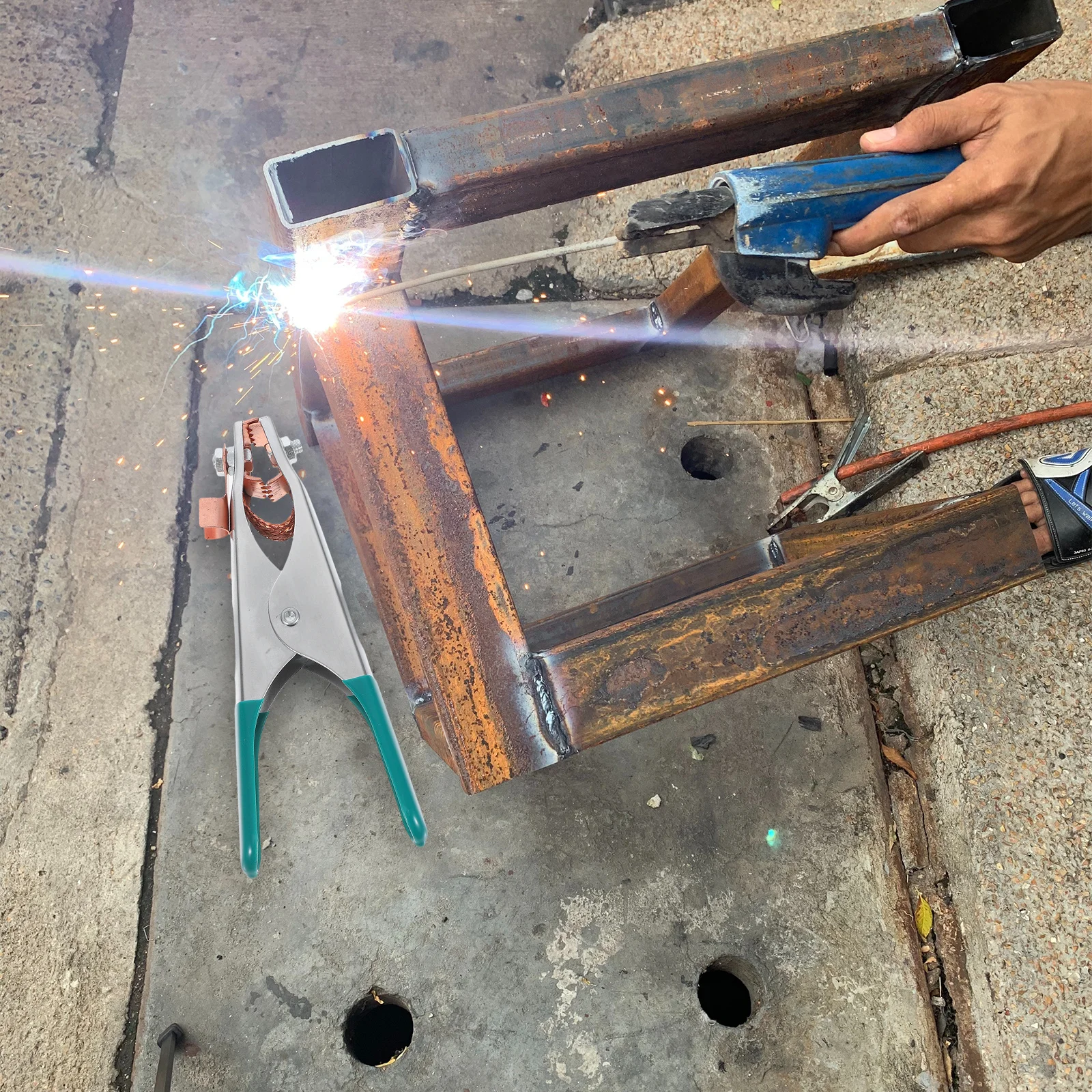 

Heavy Duty Welding Ground Clamp with Strong Clamping Force Sheet Metal Conductive Tip for Mig Welder Safety Reliable Performance