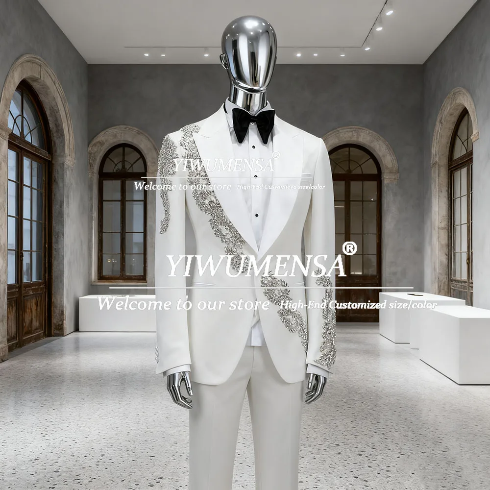

Jewelry Ornament Suit Men For Wedding Single Breated Prom Blazers Customized 2 Pieces Groom Tuxedos Man Banquet Party Clothing