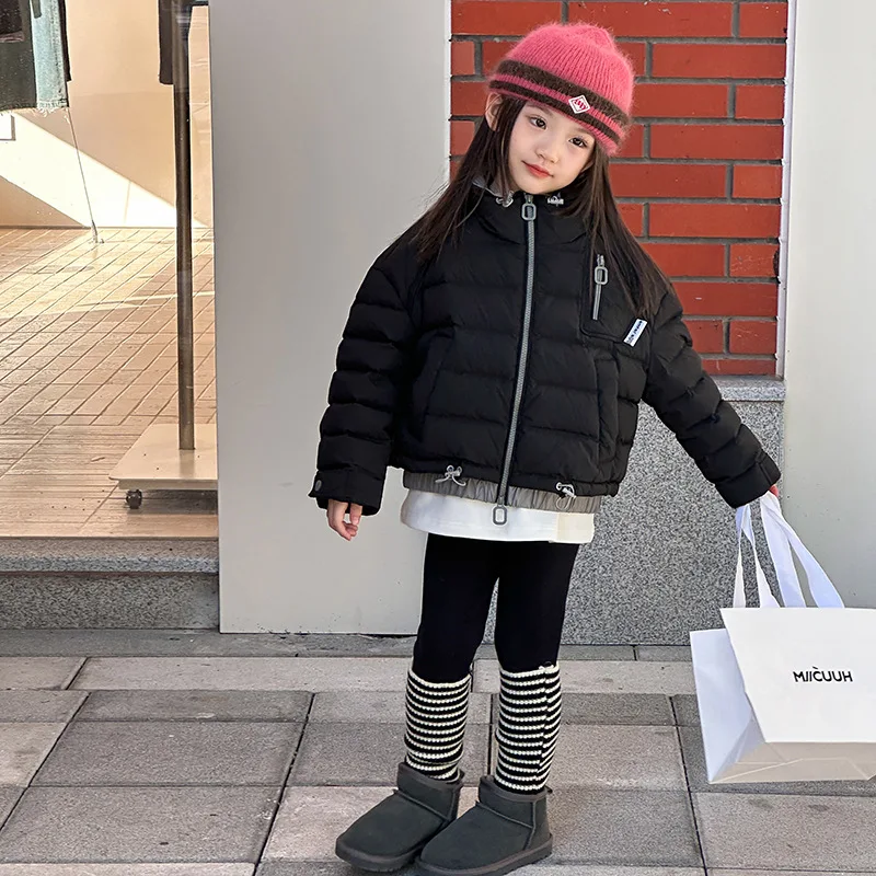 2025 Winter New Fashion Girls Casual Korean Short Workwear Stand Collar Down Jacket Jacket Boutique Clothing Simple Style