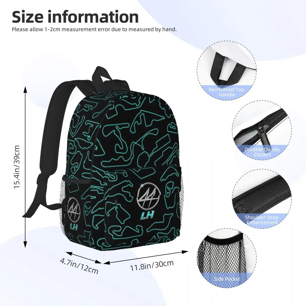 LH 44 Logotipo cromado - Padrão de circuitos impresso leve mochila casual para escola, ao ar livre, compras, escritório 15 polegadas