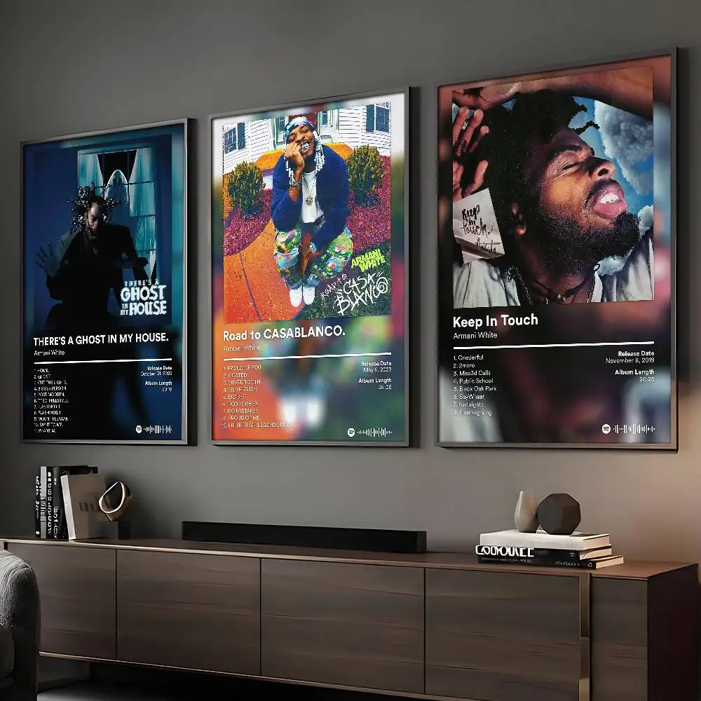 Póster blanco de rapero Armani, impresión artística de pared adhesiva, impermeable, para el hogar, sala de estar, Bar, decoración estética