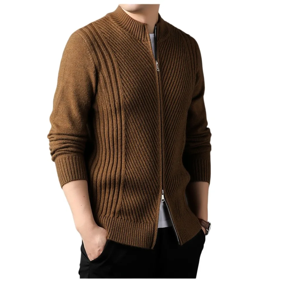 

Autumn Winter Knitted Sweater Men's Casual Fashion Solid Color Zipper Knitwear Cardigan Sweaters Jacket Man Jumper Coat