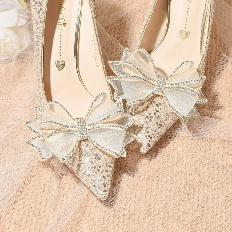 Sexy bling Strass Damenschuhe Pumps Bowknot flach 6cm/8cm schlanke High Heels Frau Schuh Party Hochzeit Abschluss ball