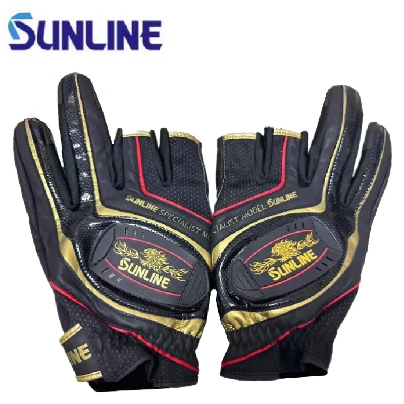 2025 New Sunline Men Leather Anti-Slip 3/5 Half-Finger Cut Fishing Gloves Sports Hiking Cycling Fishing Wear-resistant Gloves