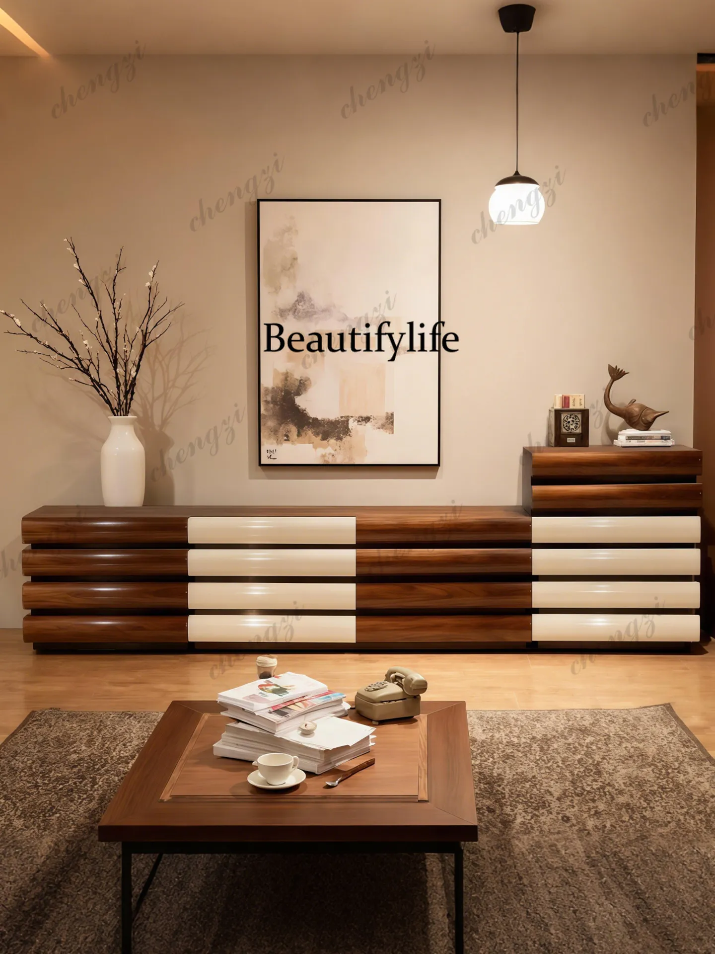 Medieval TV cabinet storage locker integrated floor solid wood living room household small apartment side cabinet