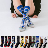 1 pair Autumn Winter Skateboard Movie Men socks Master Yoda R2-D2 Cosplay Socks Wookiee Jedi Knight Novelty Women's Socks 37-45