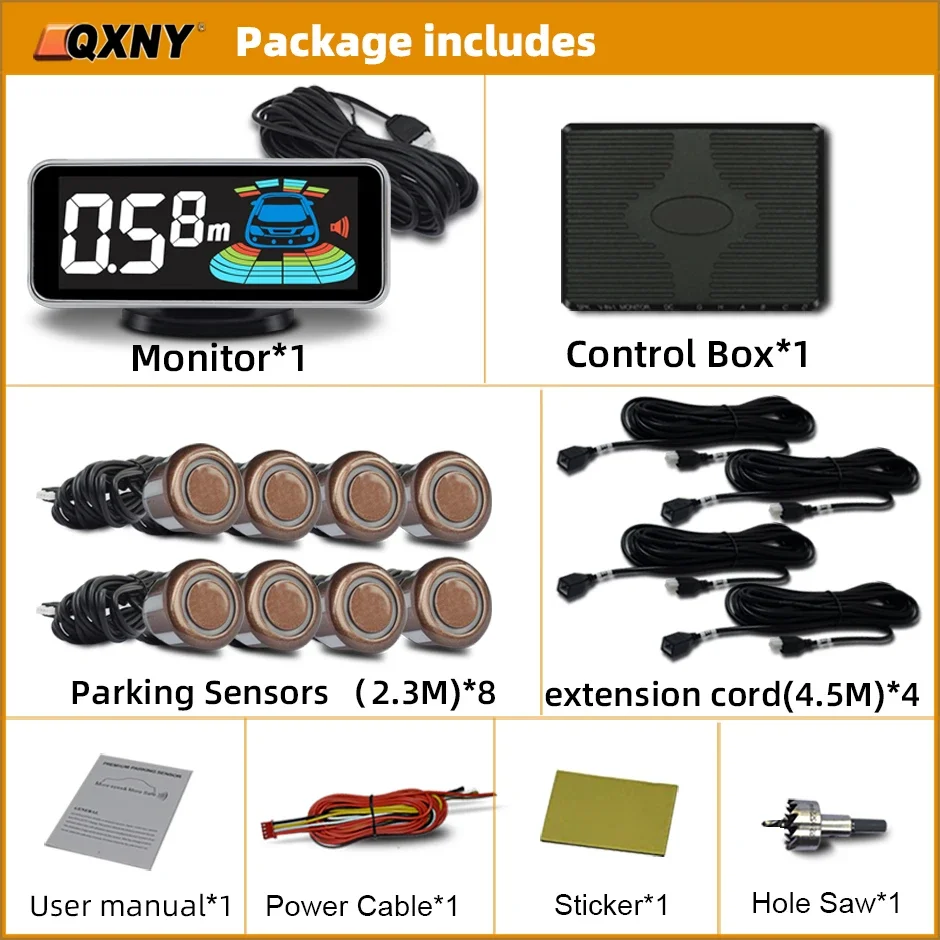8-Parktronic Parkeersensoren Kit Omkeren Voor en Achter Auto Backup Radar Detector Backing Assistance Sound Aler AID - afbeelding 1