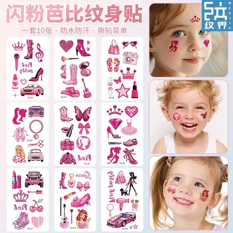 Kawaii Barbies Tattoo Stickers Cute Cartoon Pink Princess Birthday Party Supplies Accessory for Kids Christmas Toys Gift