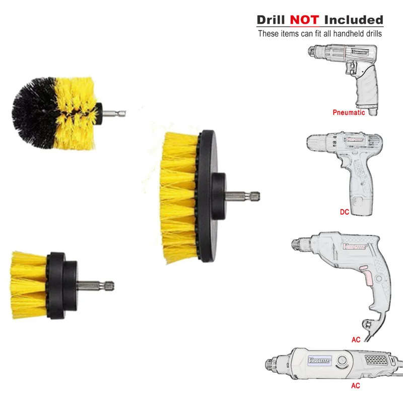 3 Types Electric Scrubber Brush Drill Brush Kit Plastic Round Cleaning Brush for Carpet Glass Car Tires Nylon Brushes 2/3.5/4in