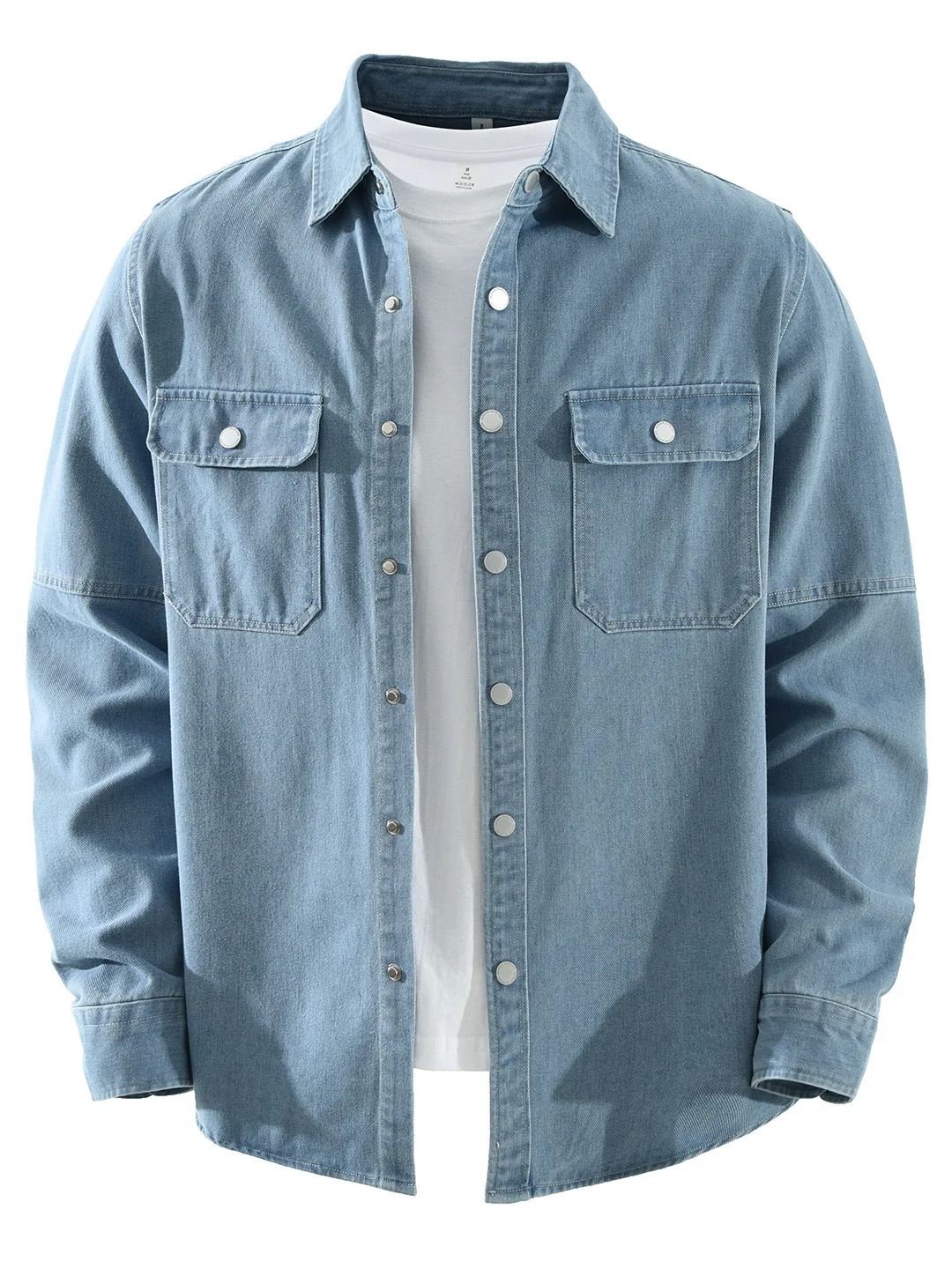 

Trendy Denim Practical Workwear Multi-ket Men's Casual Loose Waed Pure Cotton Collared Long Sve irt Jaet