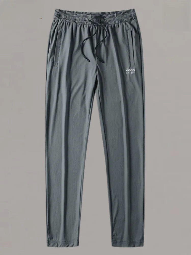 

Мужские спортивные повседневные брюки из быстросохнущей ткани, летние, эластичные, из ледяного шелка, прохладные, свободные, прямого кроя, длинные, модные, в городском стиле