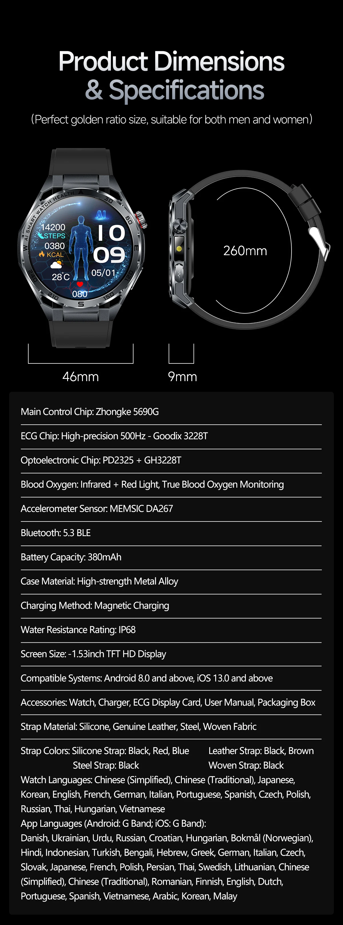 2026 Neue KI-gestützte EKG-Smartwatch in medizinischer Qualität mit 1,53'' Saphirglas, Herzfrequenz-, Blutfett- und Harnsäure-Monitor, Bluetooth-Anruffunktion – Detail 31
