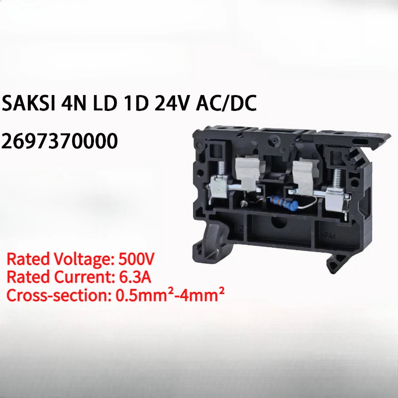 SAKSI 4N LD 1D Fuse Terminal Block 24V AC/DC DIN Rail Mount Fuse Connector Terminal Block PN 2697370000