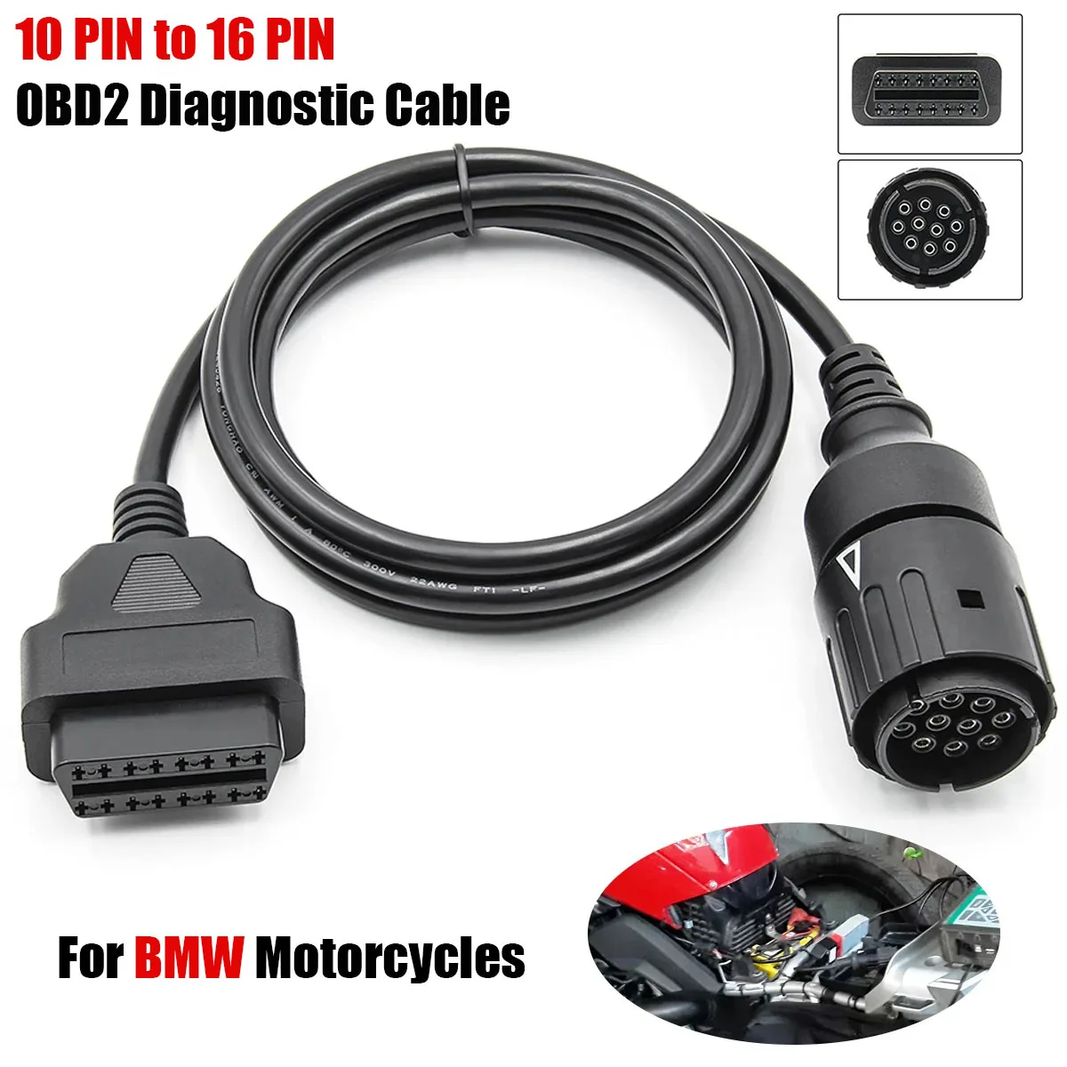 

For BMW Motorcycles 10 Pin Adapter ICOM-D Cable For BMW 10Pin To 16Pin OBD2 Diagnostic Connector Motobikes OBD 2 Extension Cable