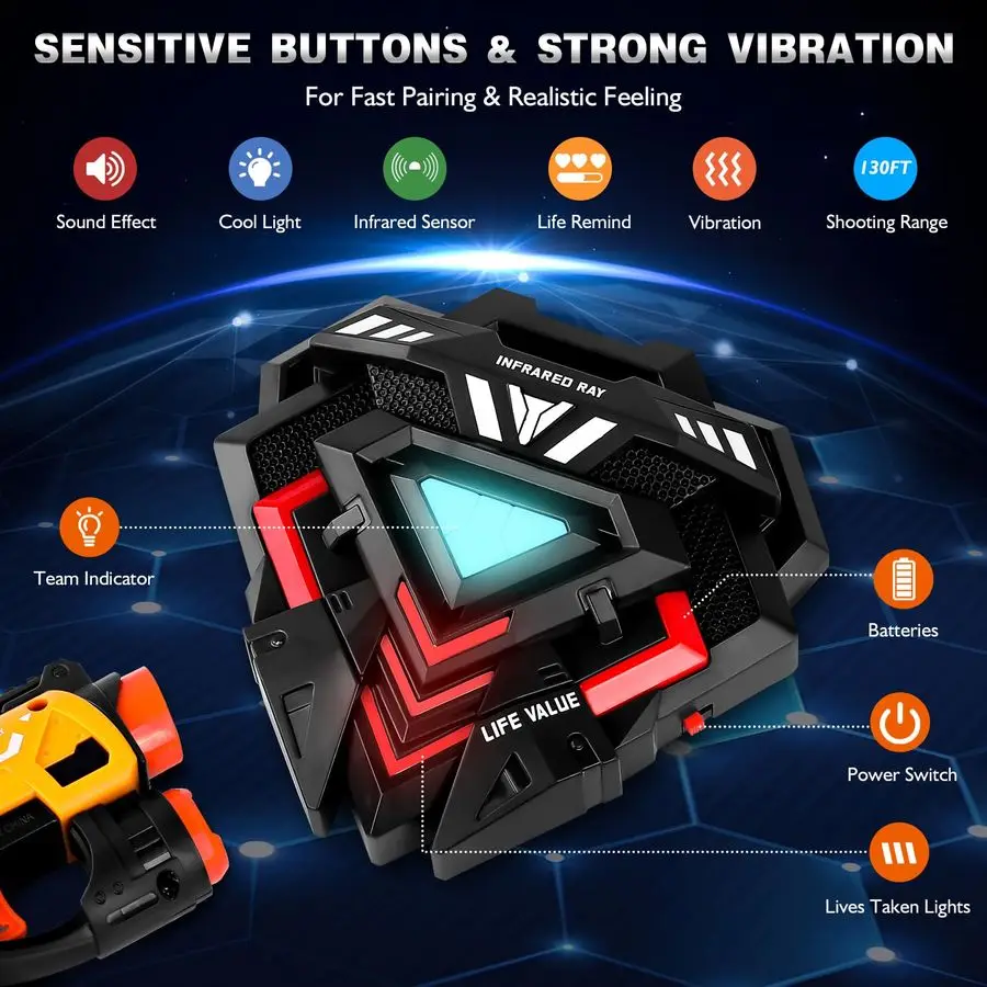 Tag Guns Set of 4, Laser Tag for Boys Age 812 with 4 Infrared Vests amp 4 Laser Guns, Multi Players Sports amp Outdoor Play Toys