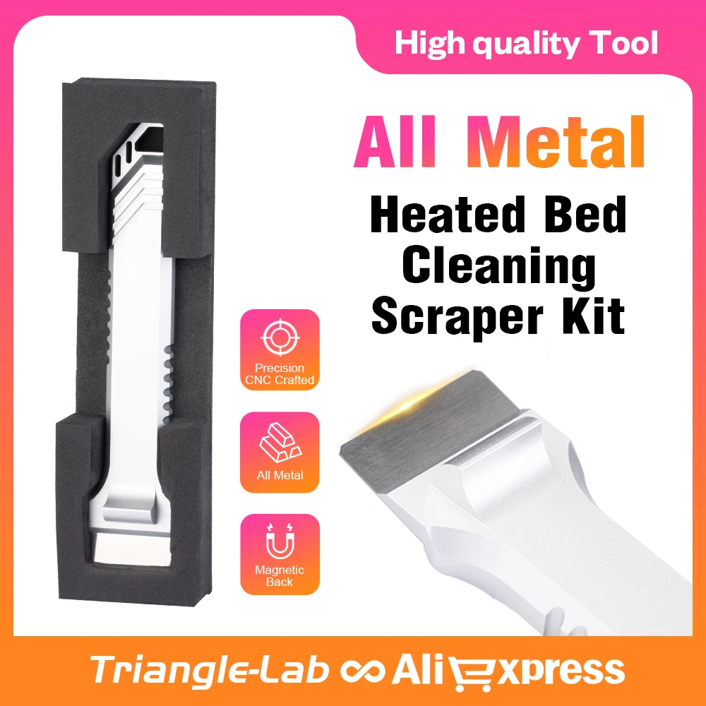Trianglelab All Metal Heated Bed Cleaning Scraper Kit SK5 steel for 3D Printers – Compatible with Bambu Lab, Creality, Voron