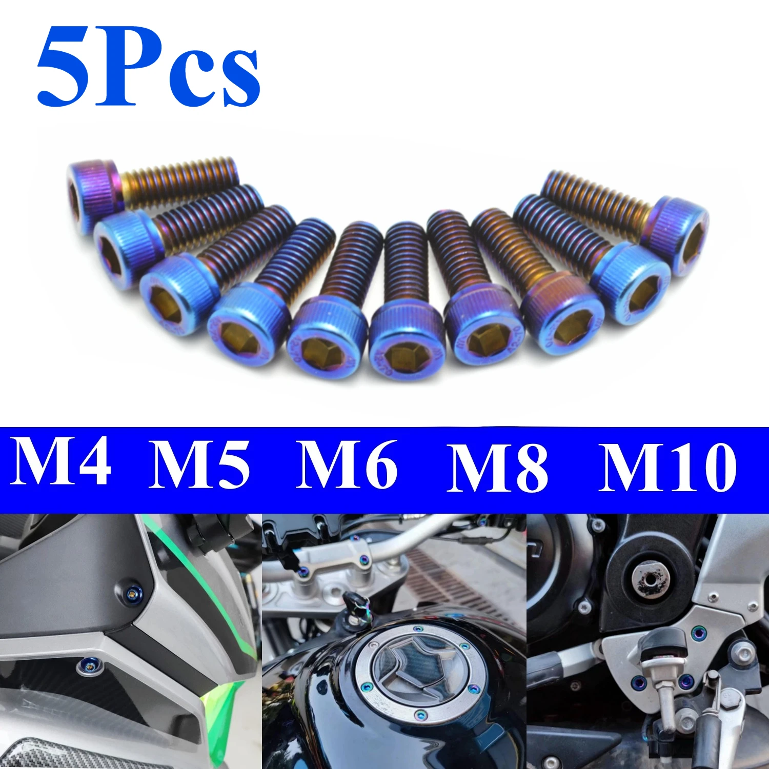 5Pcs M4x8/M4x10/M4x12/M4x16/M5x10/M5x8/M5x12/M5x16/M6x8/M6x10/M6x12/M6x16/M6x20/M8x12/M8x16/M8x20/M8x25/M8x30 Stainless steel screws suitable for motorcycles, bicycles, and scooters DIN912