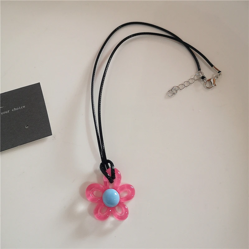 Goth akrylowy kwiat gwiazda truskawka wisiorek perła koralik Choker naszyjnik Vintage estetyczne śliczne kobiety biżuteria EMO Y2K akcesoria — zdjęcie 5