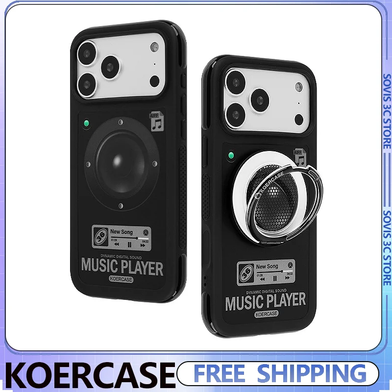 

KOERCASE Music Speaker Theme Phone Case Matte Black Magnetic Phone protective case for iPhone 15 ProMax/ iPhone 17 ProMax Gifts