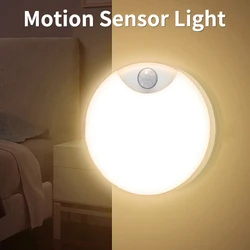 Rechargeable LED Cabinet Light Motion Sensor Night Lamp Round Magentic Stairs Closet Wardrobe Kitchen Light Home Room Decor