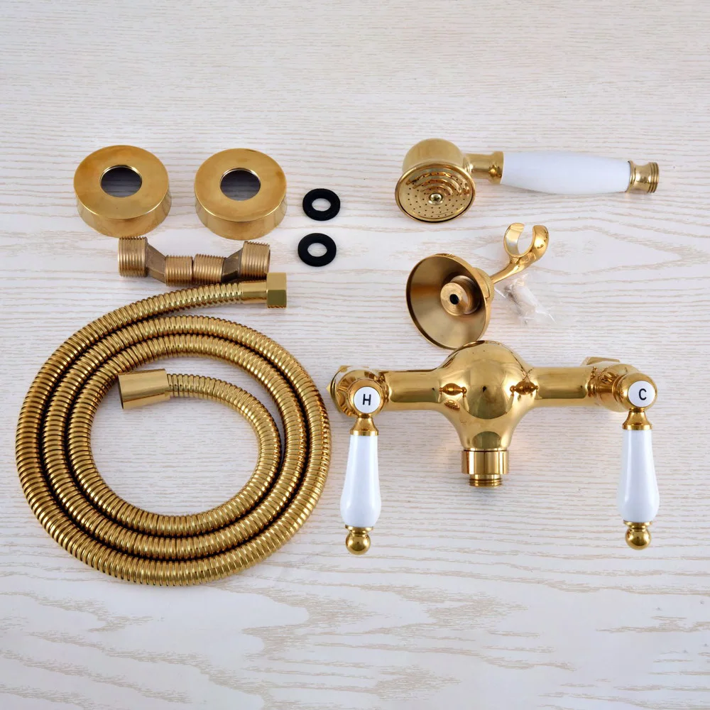 Zestaw baterii prysznicowych do ręcznego prysznica w kolorze złotym, mosiężny, montowany na ścianie, baterie wannowe ana978