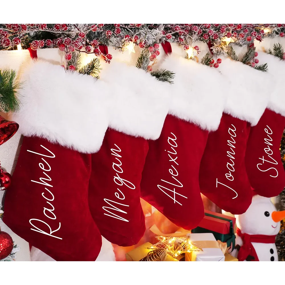 

Custom Name 1 Pcs Red Plush Christmas Stocking Santa Claus Stuffed Stocking Winter Holiday Fireplace Decorations New Year's Gift