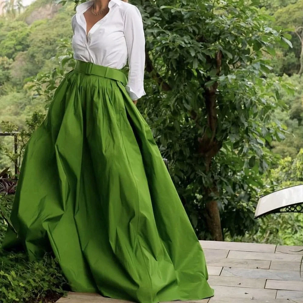

Green Office Lady Women Skirts Without Sash A Line Satin Maxi Skirt For Women Party Birthday Skirts Custom Made Women Saias
