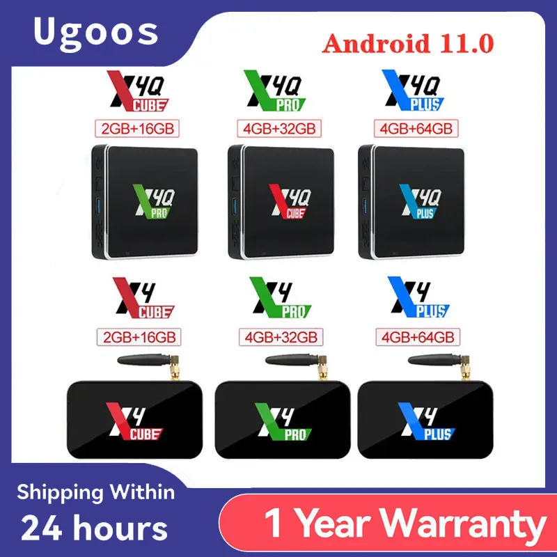 Ugoos X4Q Pro Smart Set Top Box Android 11 X4Q Pro 4GB 32GB X4QPlus 4GB 64GB DDR4 Amlogic S905X4 WiFi BT5.1 1000M 4K TV Box