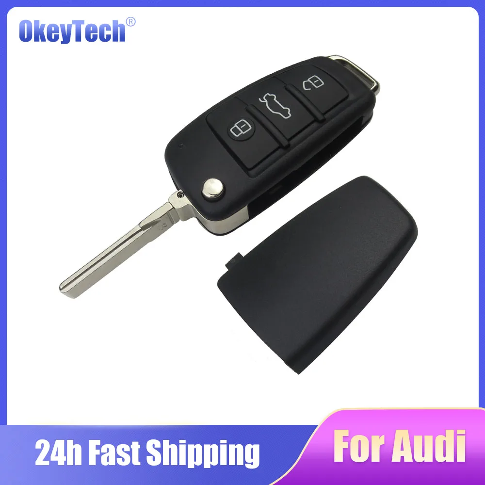 

OkeyTech Replacement Flip Remote Car Key Case Shell For Audi A2 A3 A4 A6 A6L A8 Q7 TT