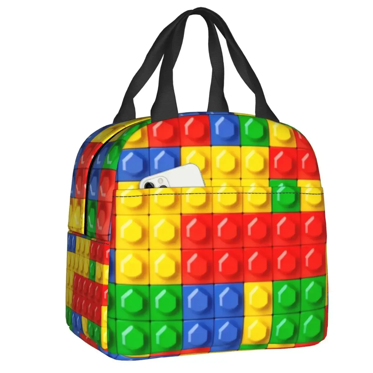 

Custom Brick Builder Blocks Master Builder Insulated Lunch Tote Bag for Women Resuable Cooler Thermal Food Lunch Box Children