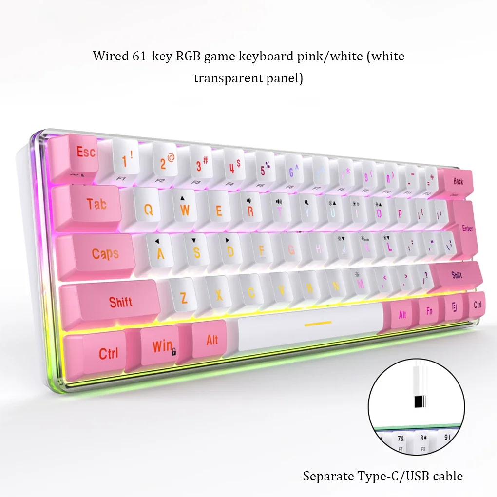 

Wired Mechanical keyboard 61 keys Desktop Laptop games Comfortable small keyboard RGB light Type-C interface key line separation