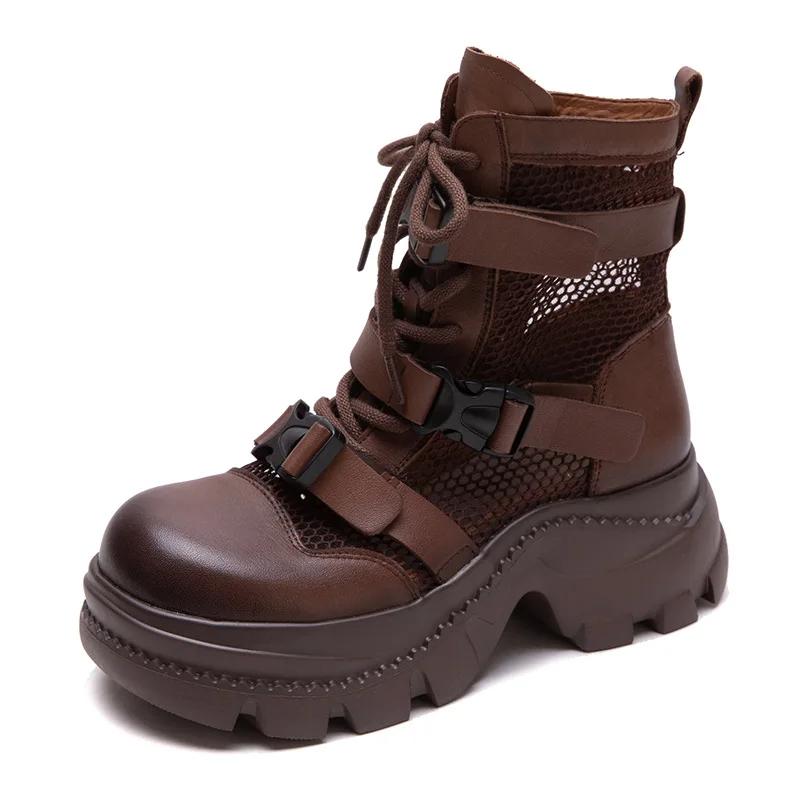 

5,5 см, модные ботильоны из коровьей кожи в этническом стиле, женские ботильоны в стиле ретро, дышащая летняя обувь на танкетке на полой платформе и молнии