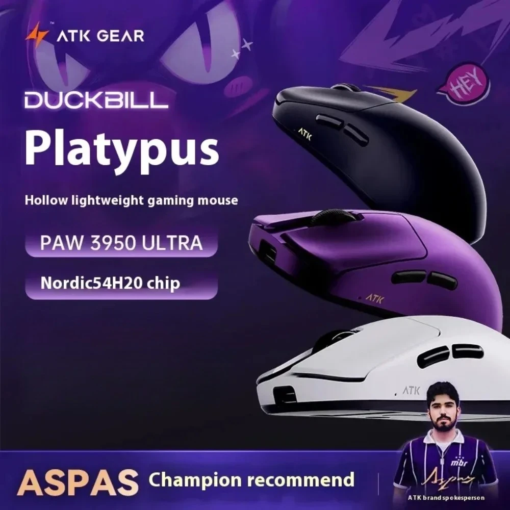 

ATK DUCKBILL Ultra Gaming Mouse Dual Mode Wireless Paw3950Ultra 8KHz 46g Lightweight Custom Ergonomic E-sports FPS Game Mouse