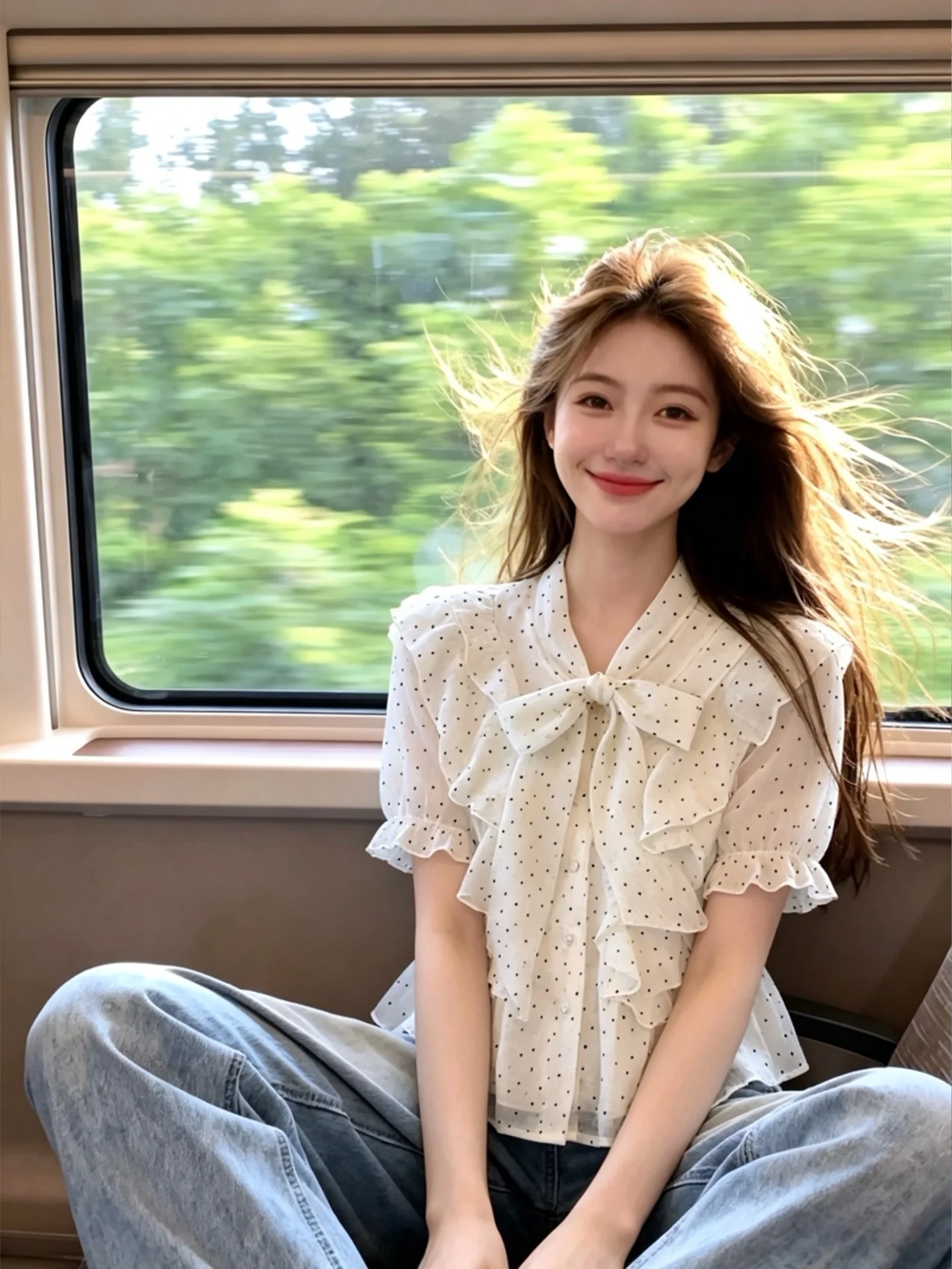 

Summer New Style Women's Loose Chiffon Shirt Knot Short Sleeve Gentle Fashion Korean Version V-neck Daily Wear